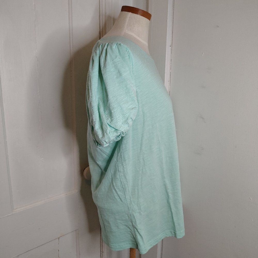 NWT Jane + Delancey Short Puff Sleeve Cotton T-Shirt Mint Green Women's Size L - Picture 5 of 10